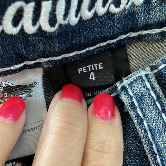 Harley Davidson size 4P curvy bootcut embellished wing mid rise jeans - Picture 3 of 14